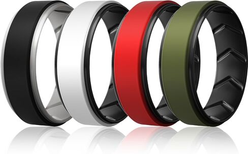 Silicone Wedding Rings for Men 1/4/5/6/7 Multipack of Breathable Airflow Inner Grooves,Step Edge Sleek Design Rubber Engagement Bands 8.5mm Wide 2mm Thick in Saudi Arabia