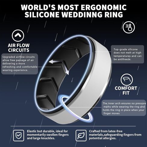 Silicone Wedding Rings for Men 1/4/5/6/7 Multipack of Breathable Airflow Inner Grooves,Step Edge Sleek Design Rubber Engagement Bands 8.5mm Wide 2mm Thick in Saudi Arabia