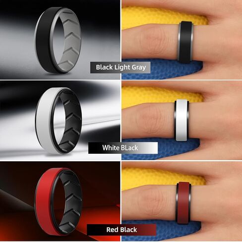 Silicone Wedding Rings for Men 1/4/5/6/7 Multipack of Breathable Airflow Inner Grooves,Step Edge Sleek Design Rubber Engagement Bands 8.5mm Wide 2mm Thick in Saudi Arabia