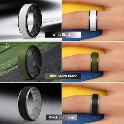 Silicone Wedding Rings for Men 1/4/5/6/7 Multipack of Breathable Airflow Inner Grooves,Step Edge Sleek Design Rubber Engagement Bands 8.5mm Wide 2mm Thick in Saudi Arabia