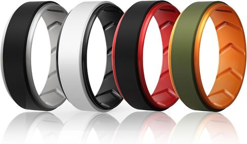 Silicone Wedding Rings for Men 1/4/5/6/7 Multipack of Breathable Airflow Inner Grooves,Step Edge Sleek Design Rubber Engagement Bands 8.5mm Wide 2mm Thick in Saudi Arabia