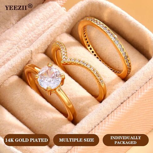 YEEZII Gold Rings for Women Non Tarnish, 14K Gold Stacking Cubic Zirconia Rings Pack, Dainty Stackable Gold Knuckle Rings Set Size 5-10 in Saudi Arabia