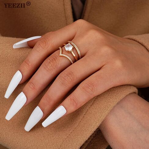 YEEZII Gold Rings for Women Non Tarnish, 14K Gold Stacking Cubic Zirconia Rings Pack, Dainty Stackable Gold Knuckle Rings Set Size 5-10 in Saudi Arabia