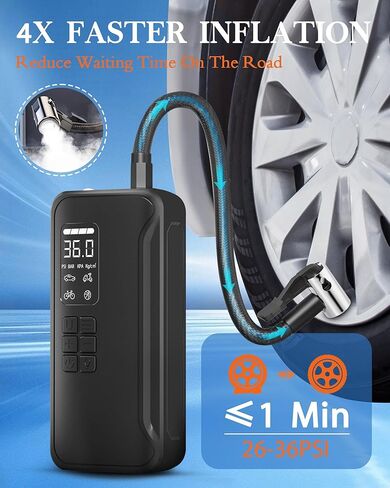 ضاغط الهواء المحمول في إطارات الإطارات ، مضخة هواء 150psi لإطارات السيارات مع مقياس الضغط الرقمي ، مضخة إطارات الإغلاق التلقائية اللاسلكية مع مضخة هواء مصابيح LED للسيارات ، الدراجات ، الدراجات النارية ، الكرات (أسود) in Kuwait