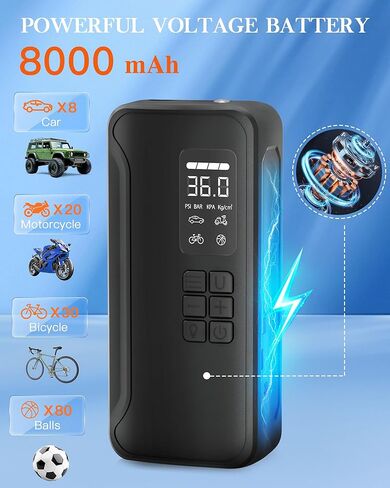 ضاغط الهواء المحمول في إطارات الإطارات ، مضخة هواء 150psi لإطارات السيارات مع مقياس الضغط الرقمي ، مضخة إطارات الإغلاق التلقائية اللاسلكية مع مضخة هواء مصابيح LED للسيارات ، الدراجات ، الدراجات النارية ، الكرات (أسود) in Kuwait