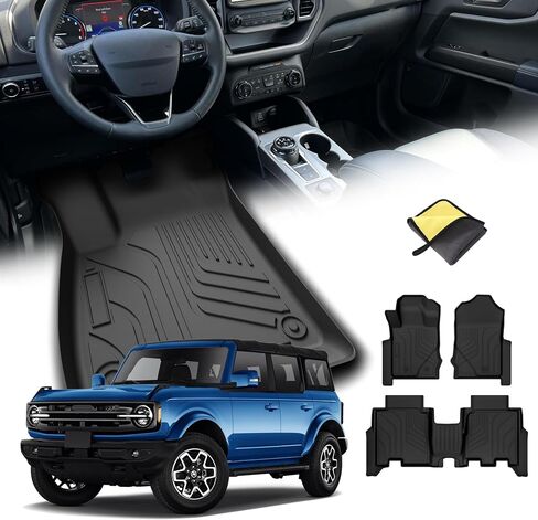Car Floor Mats for Ford Bronco 4 Door 2025 2024-2021 Accessories,TPE All Weather Protection Floor Mats, Custom Fit 1st&2nd Row Car Floor Liners Set(Not for 2 Door & Sport),Black in Kuwait
