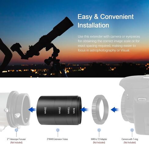 Astromania 2 Inch Telescope Extension Tube Kit with M48 Thread 8/10/20/30mm | Metal Telescope Photo Adapter, Telescope Accessories Solve Focusing, Fit Camera & Astronomy Telescopes, For Astrophotography in Saudi Arabia