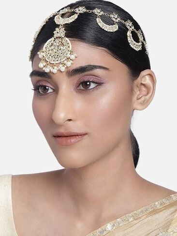 Aheli Indian Traditional Bollywood Kundan Studded Maang Tikka Matha Patti Gift for Women Jewelry in Saudi Arabia