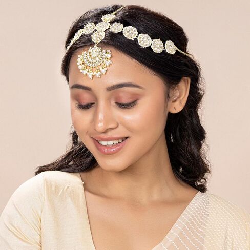 Aheli Indian Traditional Bollywood Kundan Studded Maang Tikka Matha Patti Gift for Women Jewelry in Saudi Arabia