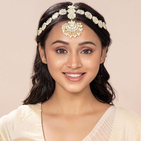 Aheli Indian Traditional Bollywood Kundan Studded Maang Tikka Matha Patti Gift for Women Jewelry in Saudi Arabia