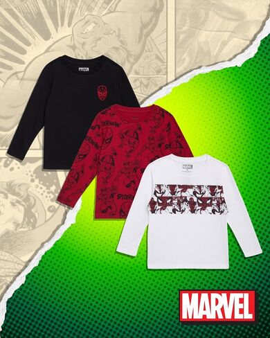 Marvel Avengers Spiderman Boys قمصان - 3 حزمة طويلة الأكمام المحملات Hulk Iron Man Captain America for Toddler Boys & Kids in Saudi Arabia