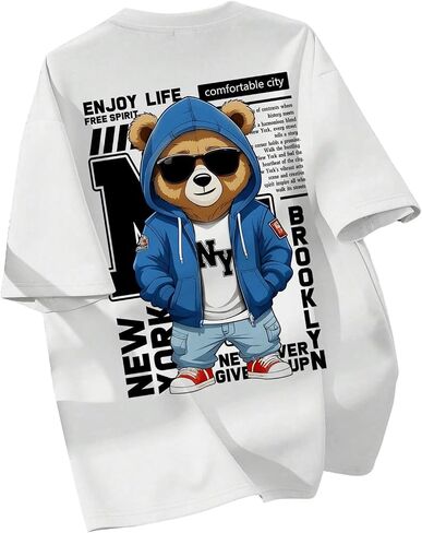 GORGLITTER Boy's Bear Graphic Tees Short Sleeve Crew Neck Streetwear T Shirts in Kuwait