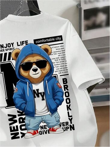 GORGLITTER Boy's Bear Graphic Tees Short Sleeve Crew Neck Streetwear T Shirts in Kuwait
