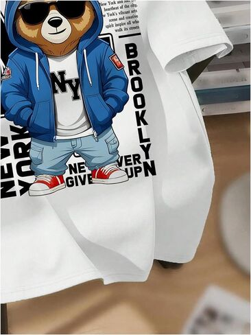 GORGLITTER Boy's Bear Graphic Tees Short Sleeve Crew Neck Streetwear T Shirts in Kuwait