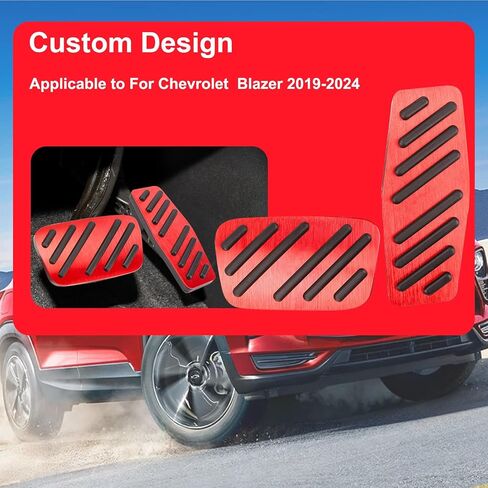 BOYUER for Chevy Blazer 2019 2020 2021 2022 2023 2024 2025 2PCS Aluminum Anti-Slip No Drilling Brake and Gas Accelerator Pedal Pad Cover Foot Pedal Pads Kit Interior Decoration Accessories (RED) in Kuwait