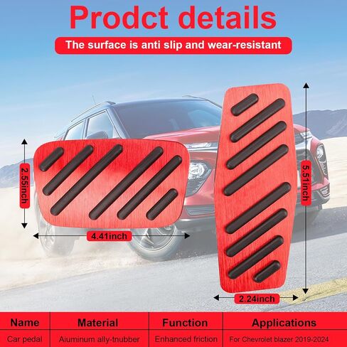 BOYUER for Chevy Blazer 2019 2020 2021 2022 2023 2024 2025 2PCS Aluminum Anti-Slip No Drilling Brake and Gas Accelerator Pedal Pad Cover Foot Pedal Pads Kit Interior Decoration Accessories (RED) in Kuwait
