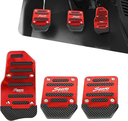 Pack-3 Car Pedal Set, Brake Throttle Clutch Alloy + Anti-Slip Rubber Strip Pedal Cover Replacement, Accurate Pedaling Interior Sports Decoration, Universal for Manual Transmission Cars (Red) in Saudi Arabia