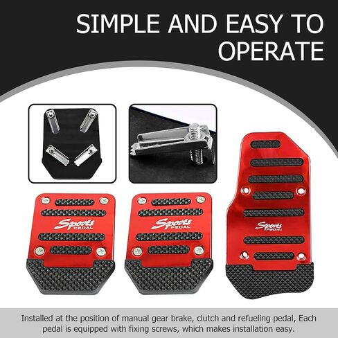 Pack-3 Car Pedal Set, Brake Throttle Clutch Alloy + Anti-Slip Rubber Strip Pedal Cover Replacement, Accurate Pedaling Interior Sports Decoration, Universal for Manual Transmission Cars (Red) in Saudi Arabia