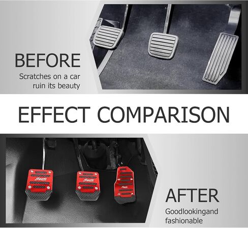 Pack-3 Car Pedal Set, Brake Throttle Clutch Alloy + Anti-Slip Rubber Strip Pedal Cover Replacement, Accurate Pedaling Interior Sports Decoration, Universal for Manual Transmission Cars (Red) in Saudi Arabia