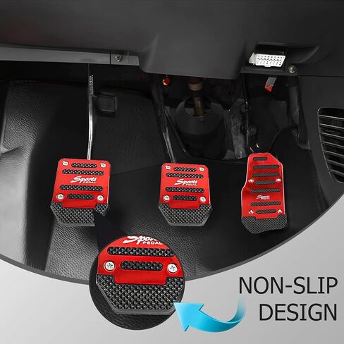 Pack-3 Car Pedal Set, Brake Throttle Clutch Alloy + Anti-Slip Rubber Strip Pedal Cover Replacement, Accurate Pedaling Interior Sports Decoration, Universal for Manual Transmission Cars (Red) in Saudi Arabia