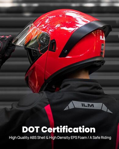 ILM Motorcycle Helmets Modular Full Face Moped Helmet Flip up Dual Visor for Adult DOT WS202 (Red, X-Large) in Saudi Arabia