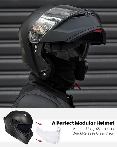 خوذات الدراجات النارية ILM Modular Full Face Moped Helmet Flip Up Dual Dual for Compe Dot WS202 (Red ، X-Large) in Kuwait