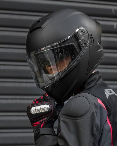خوذات الدراجات النارية ILM Modular Full Face Moped Helmet Flip Up Dual Dual for Compe Dot WS202 (Red ، X-Large) in Kuwait