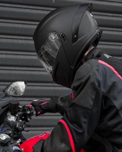 خوذات الدراجات النارية ILM Modular Full Face Moped Helmet Flip Up Dual Dual for Compe Dot WS202 (Red ، X-Large) in Kuwait