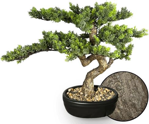 شجرة بونساي الاصطناعية 16 بوصة مع خشب واقعي ووعاء من السيراميك نباتات مزيفة Cypress Juniper Pine Zen Faux Plants for Home Bedroom Office Decor in Saudi Arabia