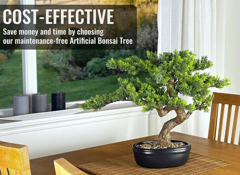 شجرة بونساي الاصطناعية 16 بوصة مع خشب واقعي ووعاء من السيراميك نباتات مزيفة Cypress Juniper Pine Zen Faux Plants for Home Bedroom Office Decor in Saudi Arabia