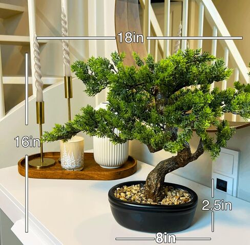 شجرة بونساي الاصطناعية 16 بوصة مع خشب واقعي ووعاء من السيراميك نباتات مزيفة Cypress Juniper Pine Zen Faux Plants for Home Bedroom Office Decor in Saudi Arabia