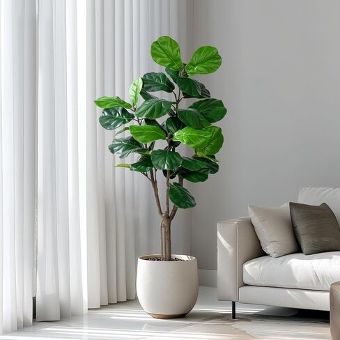 Artificial Fiddle Leaf Tree-6ft Faux Plant Fake Ficus Lyrata Tree Artificial Fig Silk Trees with Pot Floor Plants for Home Living Room Decor Indoor in Saudi Arabia