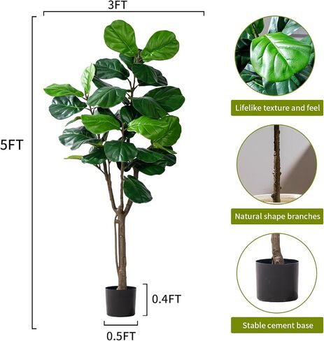 Artificial Fiddle Leaf Tree-6ft Faux Plant Fake Ficus Lyrata Tree Artificial Fig Silk Trees with Pot Floor Plants for Home Living Room Decor Indoor in Saudi Arabia
