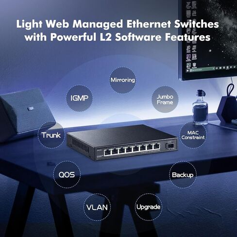 YuLinca 8 Port 2.5G Easy Web Managed Switch, 8 x 2.5Gbps Base-T Ports and 1 x 10G SFP+ Slot, Support LACP/QOS/VLAN/IGMP, Mini Metal Fanless 2.5Gb Managed Switch in Saudi Arabia