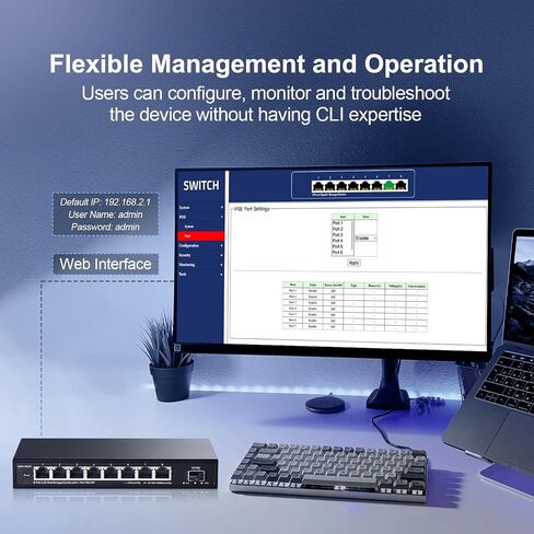 YuLinca 8 Port 2.5G Easy Web Managed Switch, 8 x 2.5Gbps Base-T Ports and 1 x 10G SFP+ Slot, Support LACP/QOS/VLAN/IGMP, Mini Metal Fanless 2.5Gb Managed Switch in Saudi Arabia