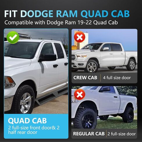Running Boards for 2009-2018 Dodge Ram Quad Cab Drop Side Steps Bars Nerf Bars Carbon Steel Anti-Slip Black Powder Coated in Kuwait