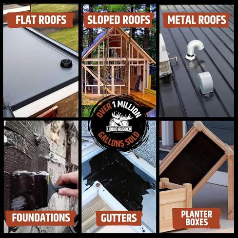 سائل مانع التسرب السائل المطاط السائل - طلاء إصلاح تسرب DIY لأسطح المنحدر المسطحة والمعادن والمنحدر المنخفضة والمؤسسات والمزاريب والمزيد - غشاء واقٍ مرن - أسود - جالون 1 in Kuwait