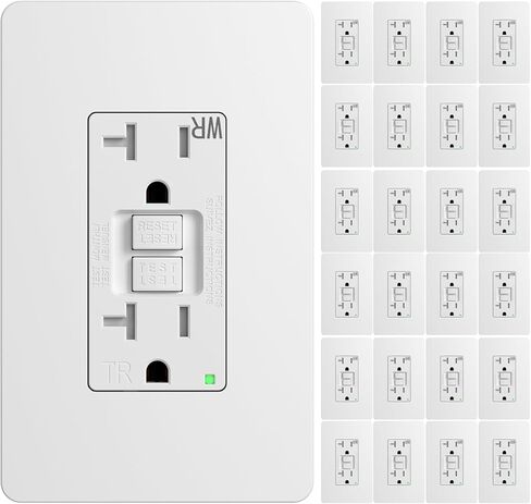 Amico 12 Pack GFCI Outlet 15 Amp with Thinner Design, Weather Resistant (WR), Self-Test GFI Receptacles with LED Indicator, Wall Plates and Screws Included, Indoor or Outdoor, ETL Listed, White in Kuwait