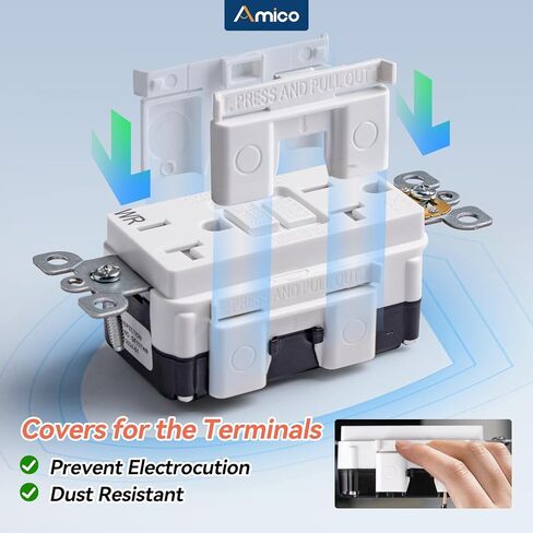 Amico 12 Pack GFCI Outlet 15 Amp with Thinner Design, Weather Resistant (WR), Self-Test GFI Receptacles with LED Indicator, Wall Plates and Screws Included, Indoor or Outdoor, ETL Listed, White in Kuwait