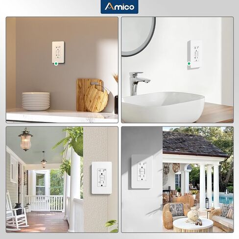 Amico 12 Pack GFCI Outlet 15 Amp with Thinner Design, Weather Resistant (WR), Self-Test GFI Receptacles with LED Indicator, Wall Plates and Screws Included, Indoor or Outdoor, ETL Listed, White in Kuwait