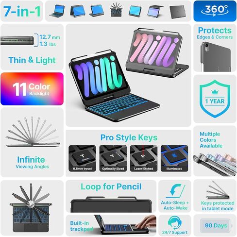 typecase Keyboard Case for iPad mini 7/6 8.3-inch, Trackpad, 360 Rotating in Kuwait
