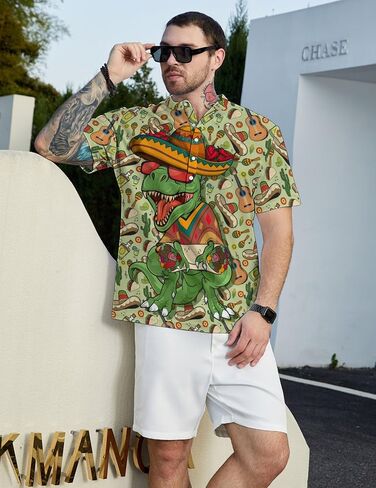 Hawaiian Mens Henley Polo Shirts Short Sleeve Quick Dry Funny Print Casual Collarless Golf Shirts for Men in Saudi Arabia