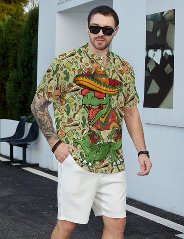 Hawaiian Mens Henley Polo Shirts Short Sleeve Quick Dry Funny Print Casual Collarless Golf Shirts for Men in Saudi Arabia