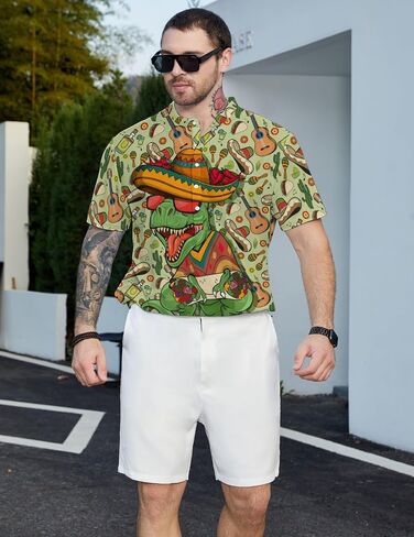 Hawaiian Mens Henley Polo Shirts Short Sleeve Quick Dry Funny Print Casual Collarless Golf Shirts for Men in Saudi Arabia