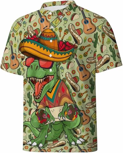 Hawaiian Mens Henley Polo Shirts Short Sleeve Quick Dry Funny Print Casual Collarless Golf Shirts for Men in Saudi Arabia