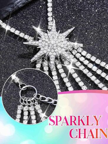 BODIY Sparkly Silver Chest Jewelry Rhinestone Layered Body Chain Star Bikini Body Jewelry Crystal Body Accessories for Women in Saudi Arabia