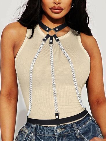 Leather Chest Harness Belt Fashion Black Chains Body Accessories for Women in Saudi Arabia