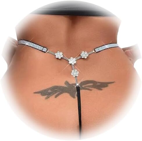 Sexy Flower Rhinestone Thong Panties Jewelry for Women Adjustable Crystal Chain Thong G String Bikini Back Panty Jewelry in Saudi Arabia