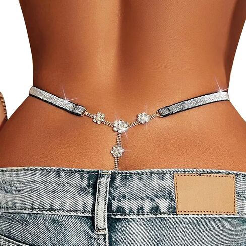 Sexy Flower Rhinestone Thong Panties Jewelry for Women Adjustable Crystal Chain Thong G String Bikini Back Panty Jewelry in Saudi Arabia