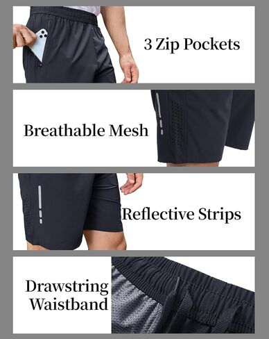Men's Athletic Gym Shorts with 3 Zipper Pockets 7" Lightweight Quick Dry Workout Running Shorts in Saudi Arabia